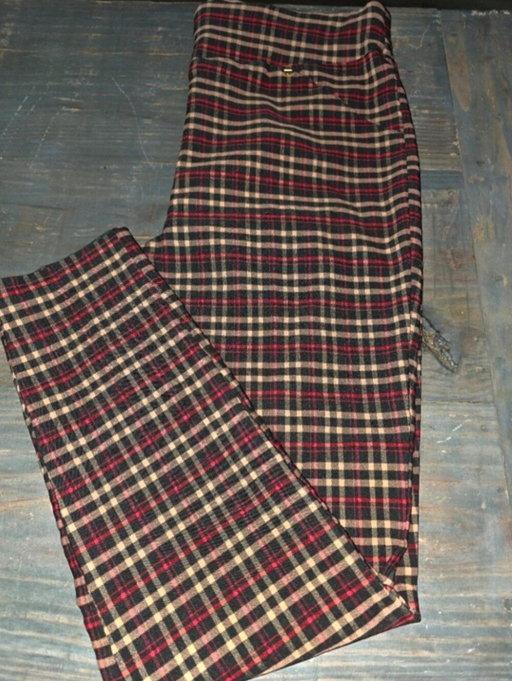 Carole Wren Pull Up Elastic Waistband Bold Plaid Pants Size 12 NWOT